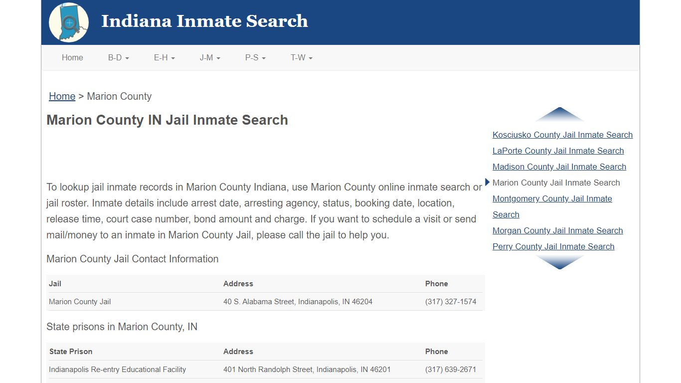Marion County IN Jail Inmate Search